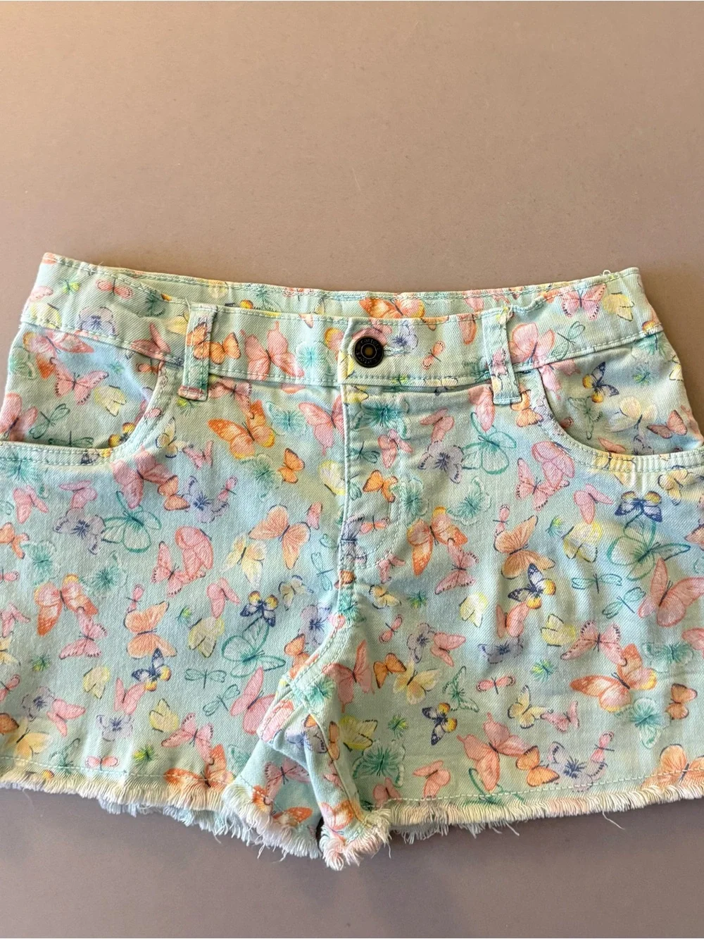 Carter's Pastel Floral Denim-Style Shorts - Light Blue with Pink & Yellow